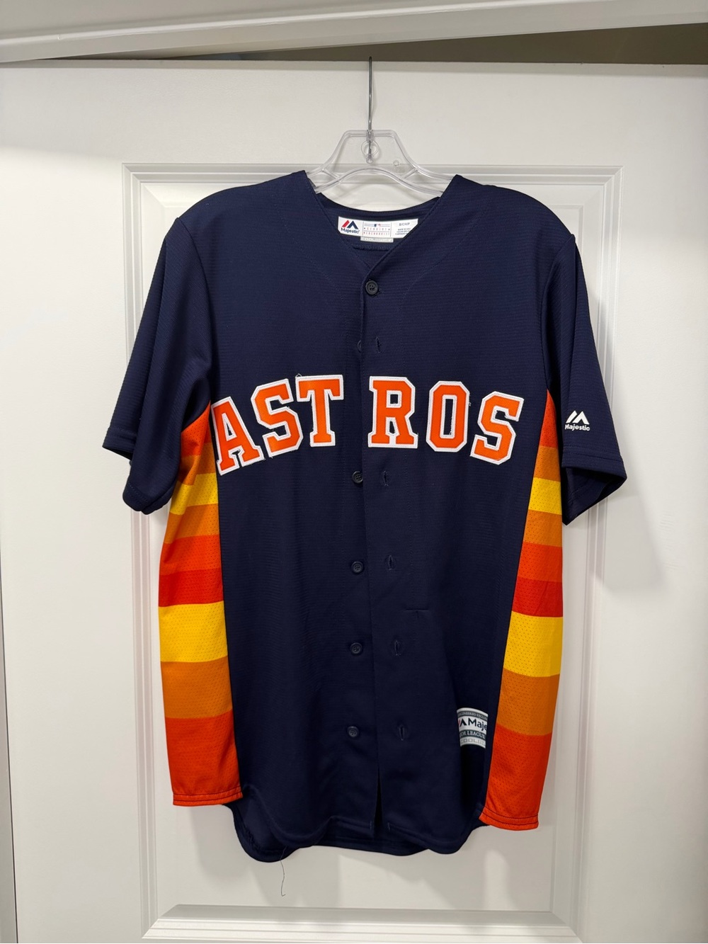 Majestic Navy Astros Jersey with Orange and Red-Yellow Gradient Panels